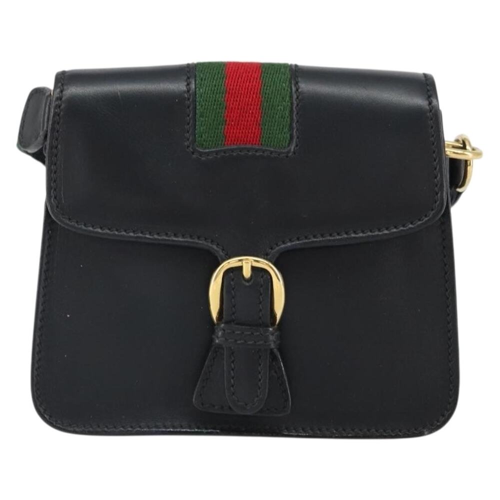 Gucci Leather Web Shoulder Bag Black